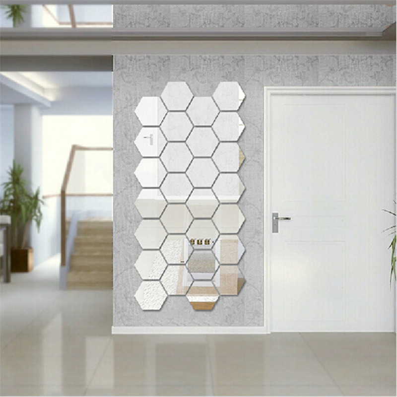Cross-border products Hexagonal three-dimensional mirror wall sticker restaurant aisle stairs personality decoration mirror sticker hex frame wall sticker details Picture