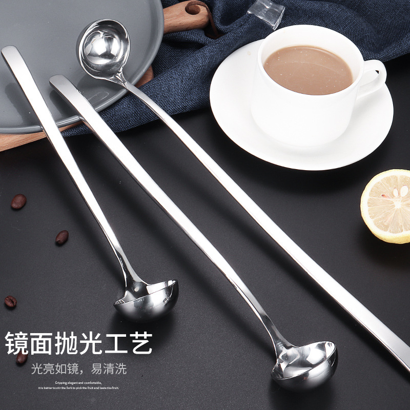 Extended Stainless Steel Mixing Spoon Round Spoon 304 Long Handle Spoon Spoon Coffee Spoon Deepen Oil Spoon Hot Pot Seasoning Spoon Application Scenario