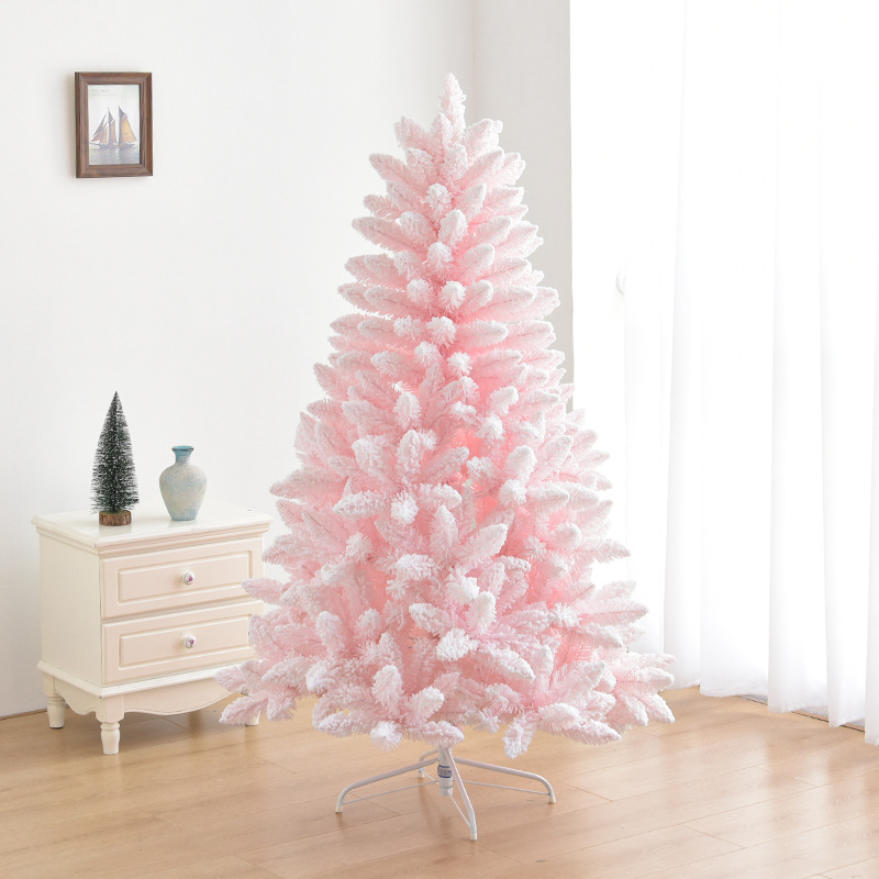 马卡龙粉红色粘雪圣诞树圣诞节装饰网红桌面落雪高档圣诞树图