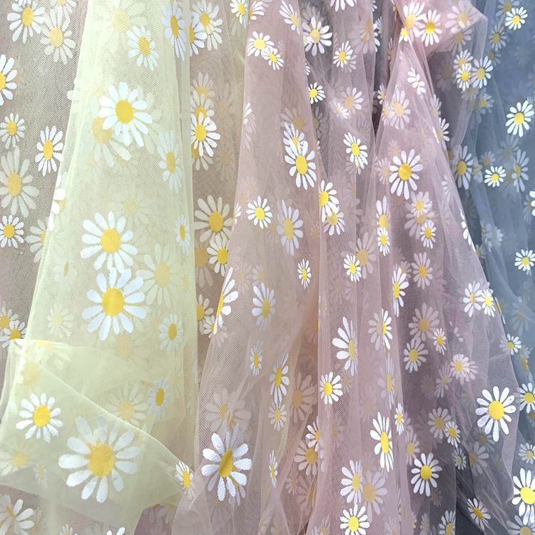Wholesale of knitted mesh fabric for clothing, headscarves, puffy skirts, headwear, hair accessories, toy fabrics, and small Daisy mesh gauze details Picture