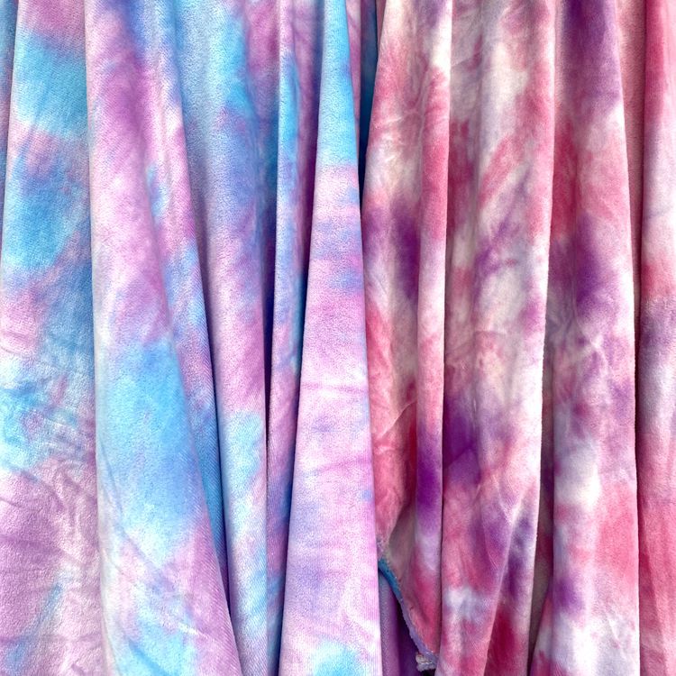 Knitted toys, home furnishings, clothing fabrics, bedding, headwear, hair accessories, scarf fabrics, colored tie-dyed crystal velvet Specification image