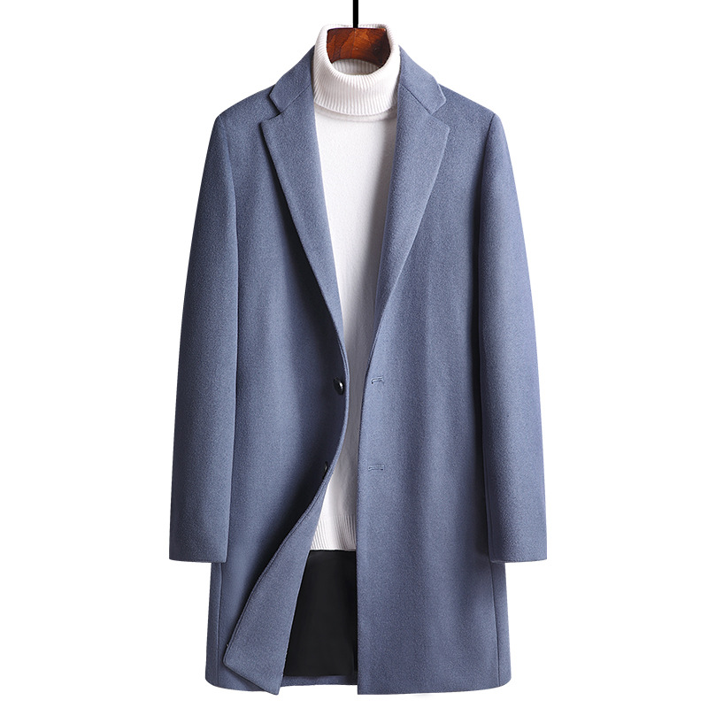 New autumn and winter tweed coats, men's slimming mid-length wool trench coats, men's thickened wool woolen coats, men's outerwear Item Picture