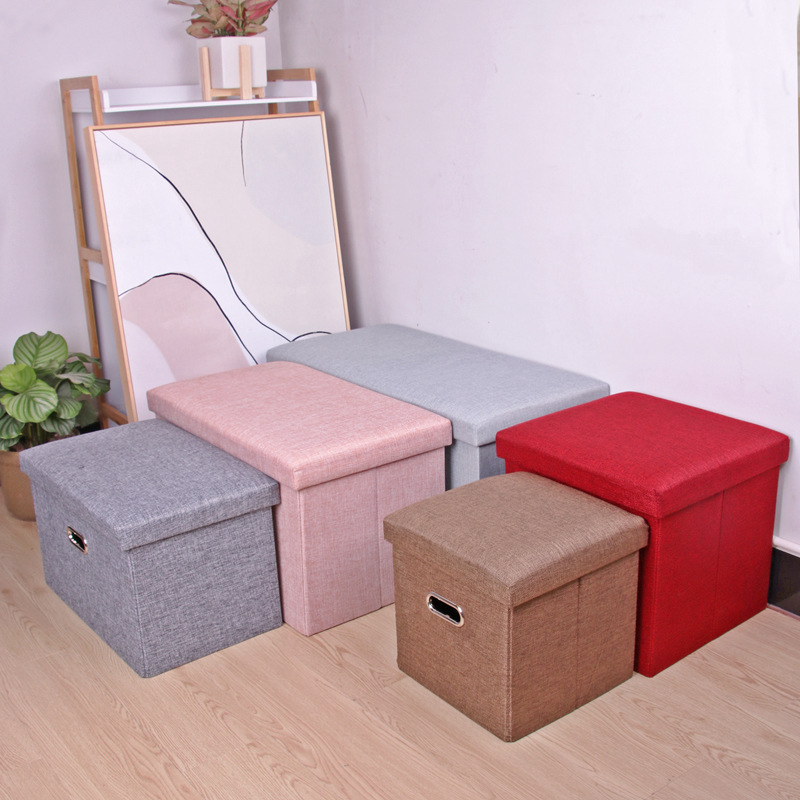 棉麻收纳凳家用手提储物凳可坐沙发凳大容量置物凳布艺折叠换鞋凳