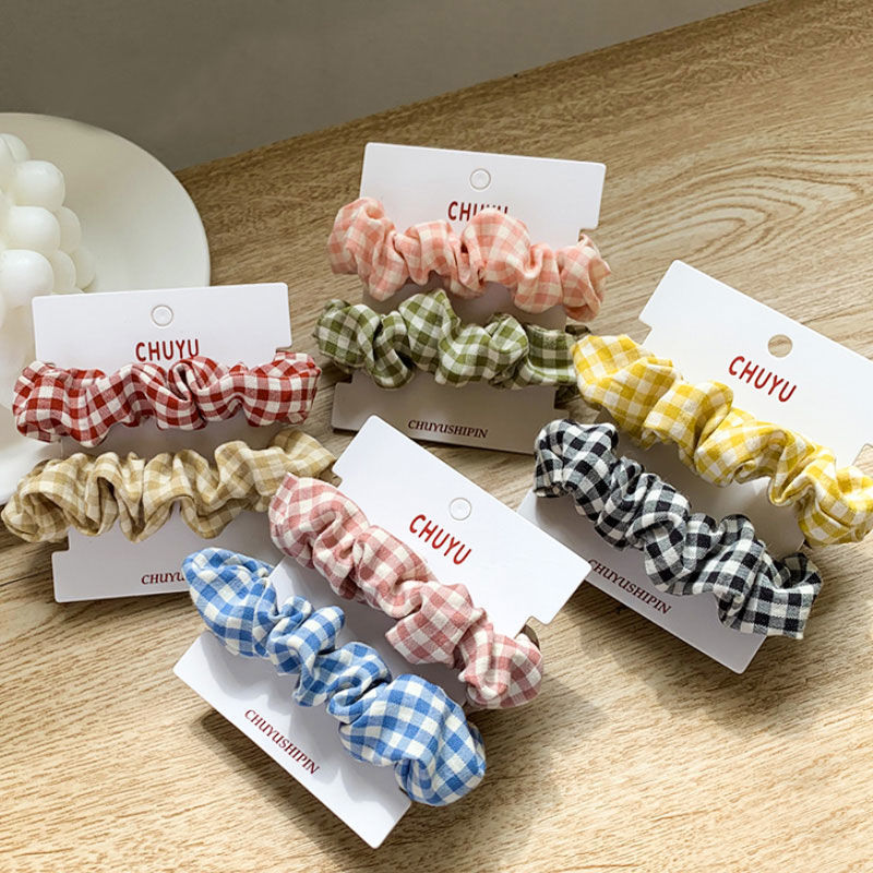韩版撞色头绳小格子大肠发圈精品地摊饰品扎头发马尾发绳百搭皮筋