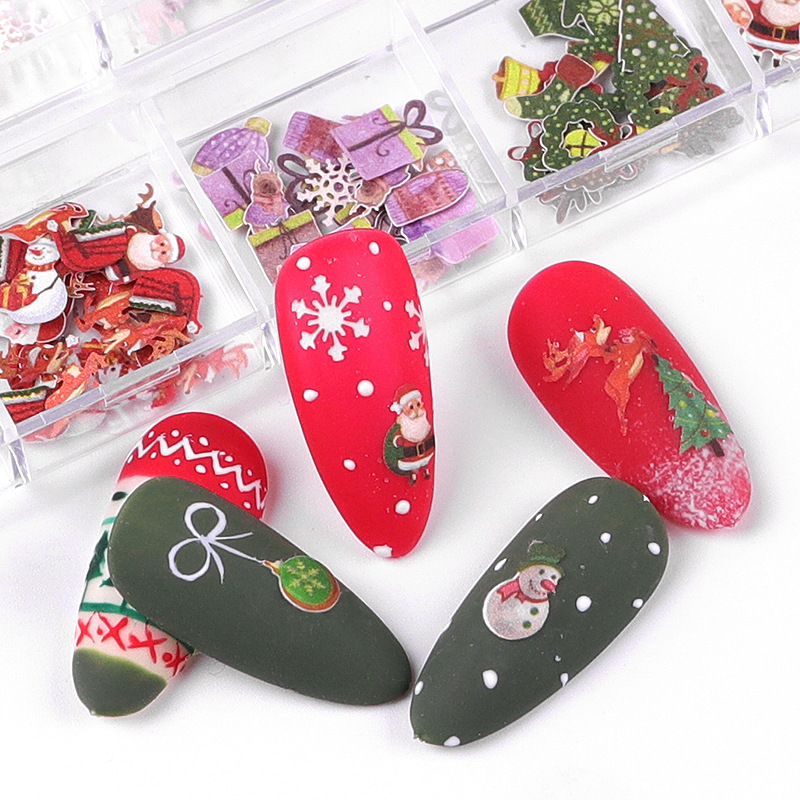 Nail polish wood pulp pieces Christmas colorful flower butterfly set Halloween nail accessories 12-compartment mixed set cross-border shanilak Specification image