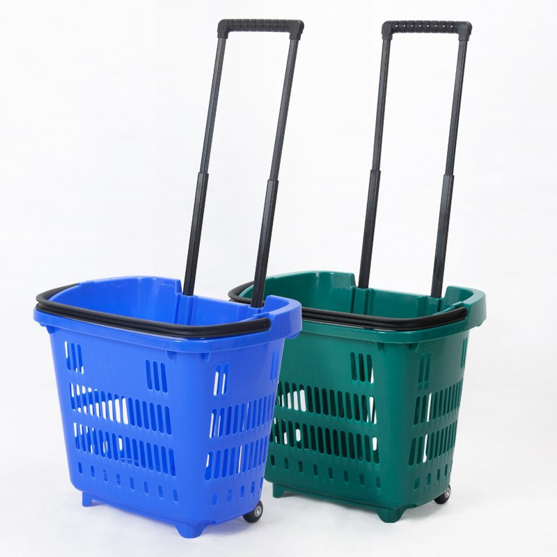 Supermarket Group Shopping Basket Retractable Trolley Basket Two Rounds Of Supermarket Trolley Basket New Plastic Grocery Shopping Basket details Picture