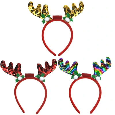 Coollester Glitter Headband 6 Features Sequin Antler Headband 6 Lights Party Push Christmas Headband