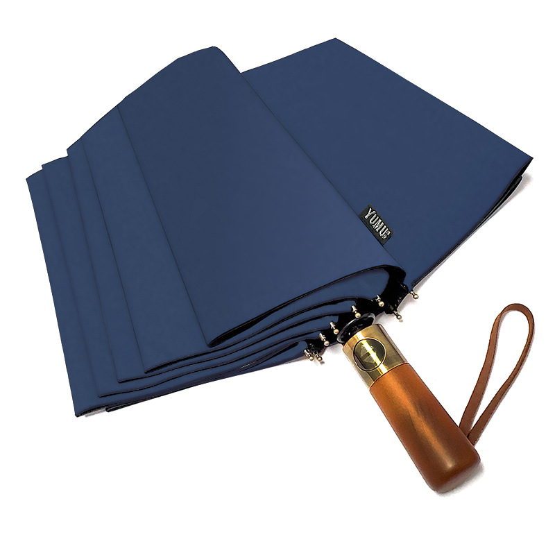 12-bone wooden fully automatic reverse umbrella, large folding for both men and women, all-weather and all-weather sun protection umbrella with logo printing Item Picture
