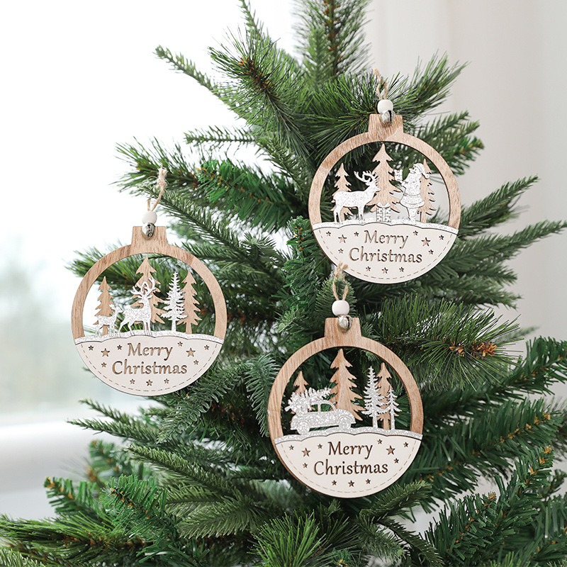 2024 New Christmas letter deer Christmas natural wood color irregular hanging decoration pendant, creative decorative small tag Christmas tree pendant Application Scenario