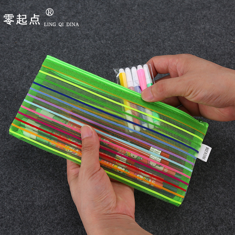 Factory direct sales of colorful striped file bags, nylon mesh zipper bags, document bags, student pen and receipt bags Application Scenario