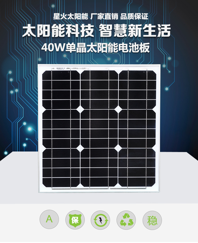 Brand-new 40-watt monocrystalline solar photovoltaic panel, 12V battery direct charge power generation battery, electrical and electronic solar cell module pic 1