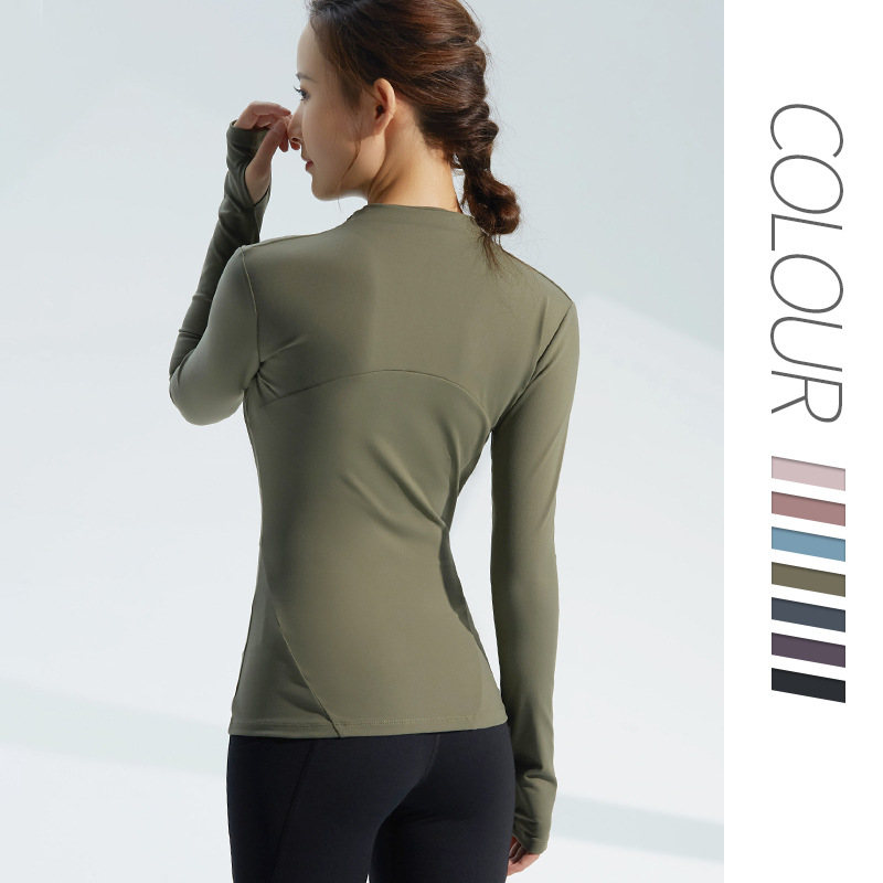 2022 Autumn and winter yoga wear, women's outerwear, stand-up collar, zipper, slimming, quick-drying, body-shaping fitness wear, long-sleeved sportswear Specification image