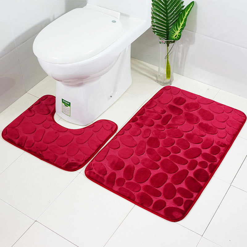 跨境代发亚马逊热销3d鹅卵石头马桶两件套浴室吸水防滑地毯地垫详情图1