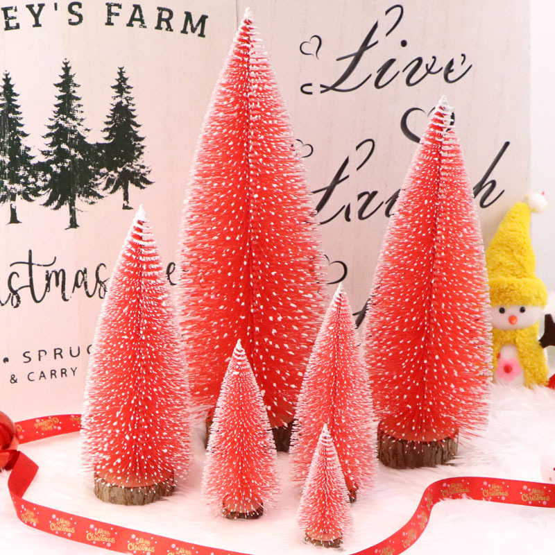Red snow-added mini Christmas pine needle tree Christmas decoration with a simulated wooden base Christmas tree window display is in full bloom details Picture