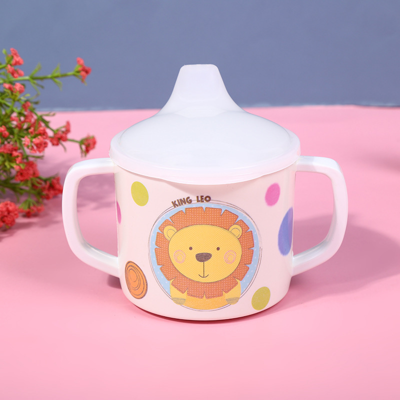 Manufacturers Directly Supply Baby Cute Cartoon Pattern A5 Pure Melamine Baby Suction Cup Double Handle Water Cup Application Scenario