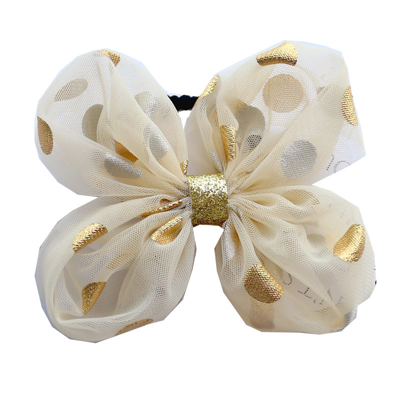 Korean Yarn Children's Hair Accessories Atmospheric Hot Gold Polka Dots Girls Hair Clip Edge Clip Bow Primary School Hair Circle Hair Tie Item Picture