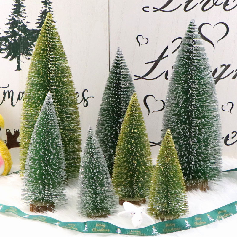 迷你加金银粉圣诞松针树圣诞节装饰仿真木头底聖誕樹卧室摆件盛发