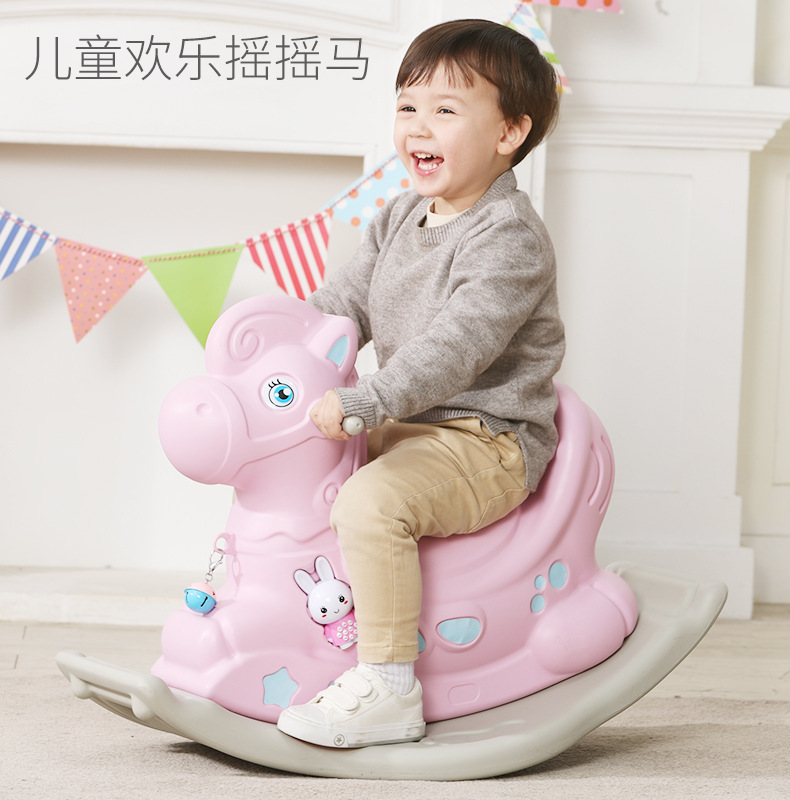 Children's rocking horse toy baby Rocking horse plastic large thickened baby 1-5 years old with music wagon music rocking horse Hualong factory direct sales full figure
