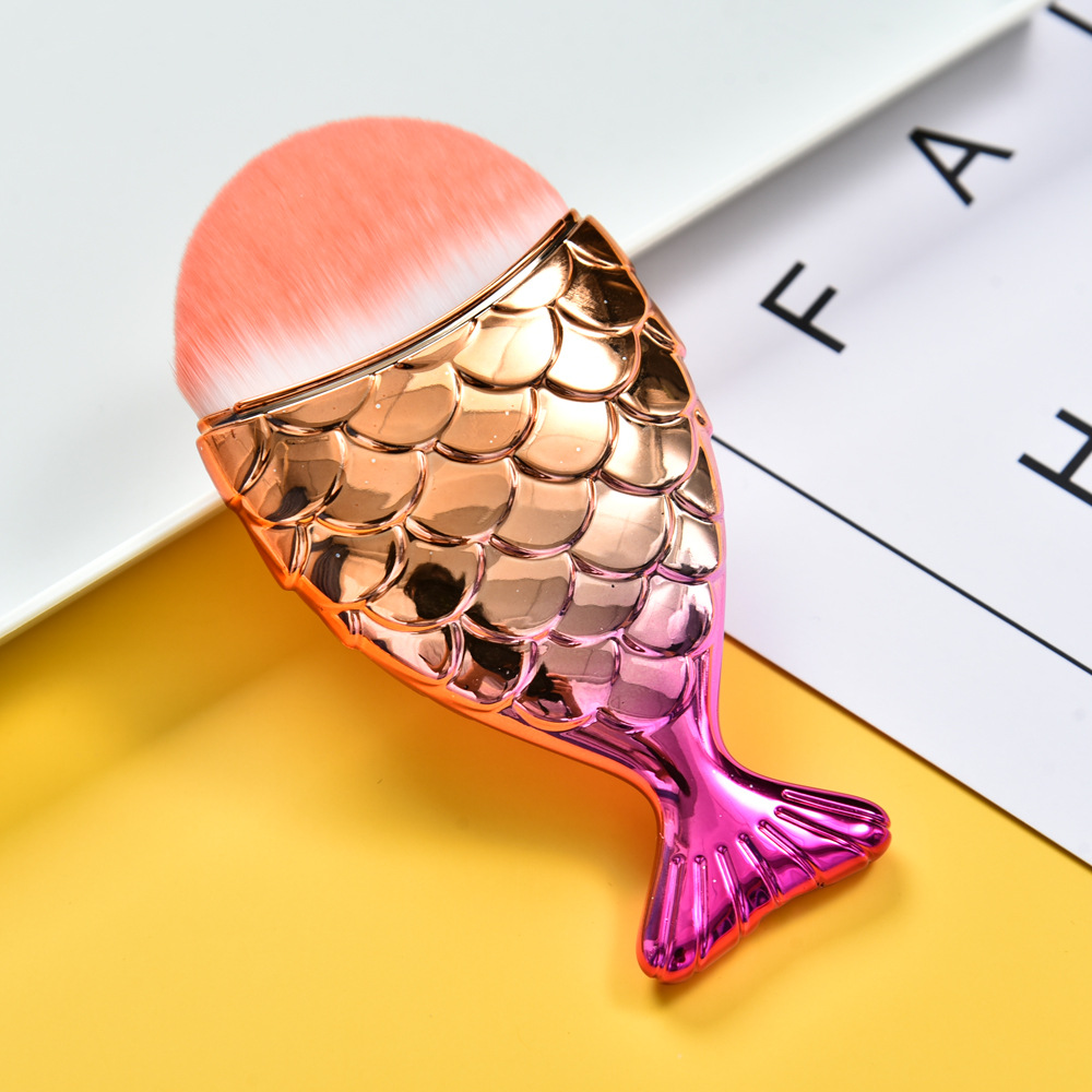 Europe And The United States New Instagram Red Creative Glitter Large Mermaid Foundation Brush Fish Shape Powder Brush Wholesale Specification drawing