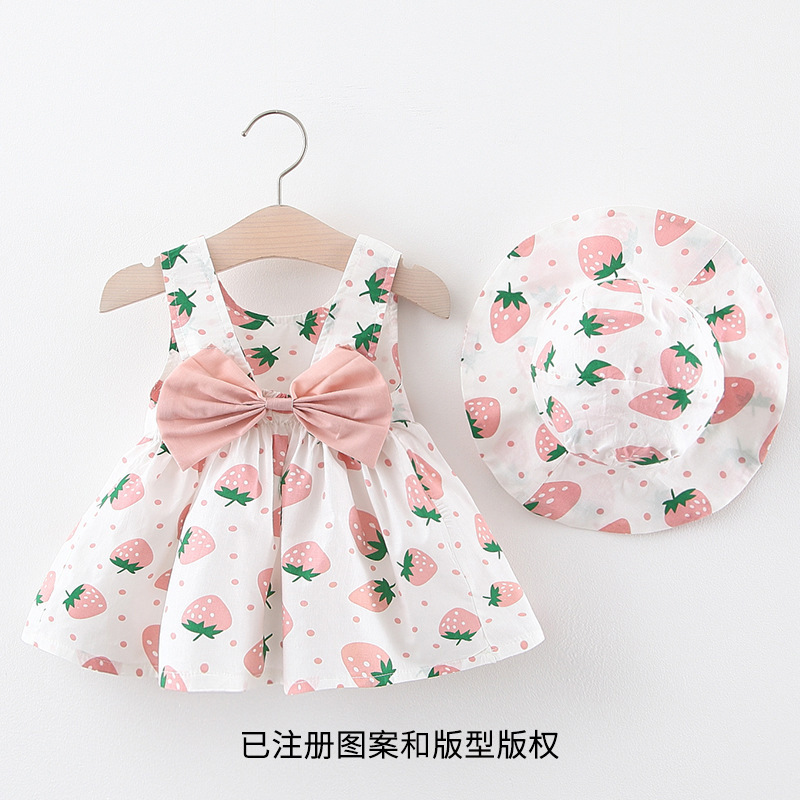 Summer light and cool girl dress with a cloth hat 2022 new style strawberry bow princess dress B3E250