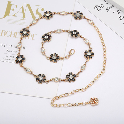Metal multi-layer hollowed-out flower waist chain, sunflower waist chain, personalized street style simple body chain, available in two colors Specification image
