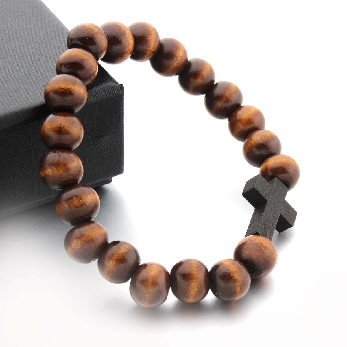 Etsy Pure Handmade Log Bead Bracelet Coffee Color Wood Bracelet Cross Bracelet Wooden Pendant Bracelet In Stock