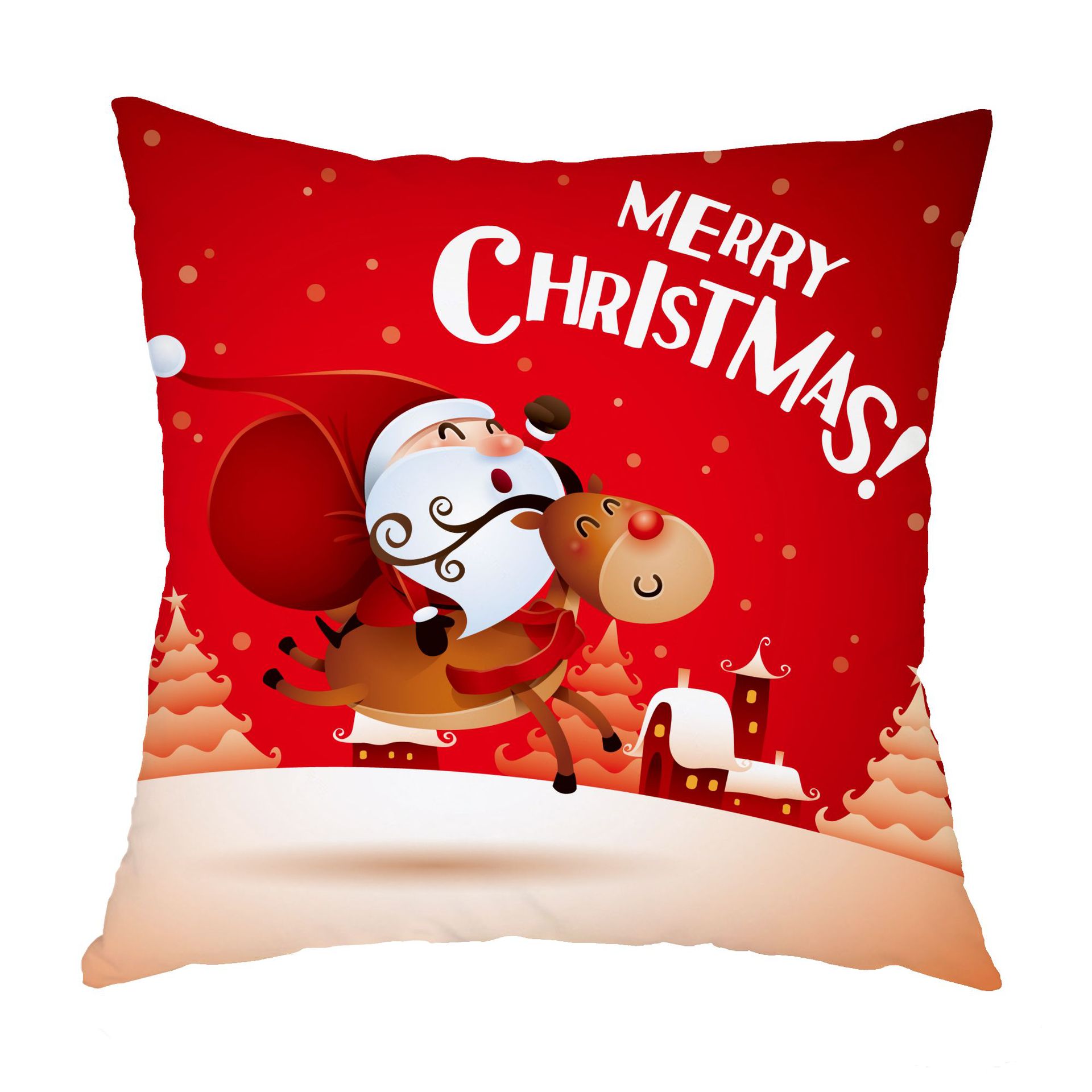 超柔印花圣诞节抱枕套 圣诞老人短毛绒靠枕靠垫套喜庆圣诞礼品详情图2