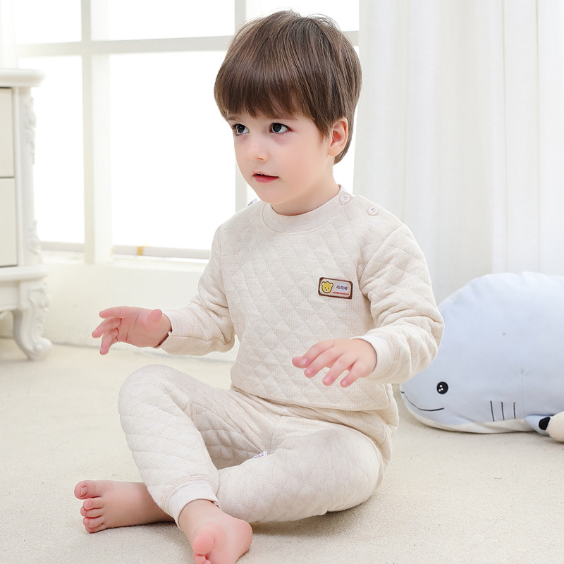 Three-layer cotton-padded high-waisted belly protection pants for infants and children, warm underwear sets for boys and girls, and thick clothes for babies