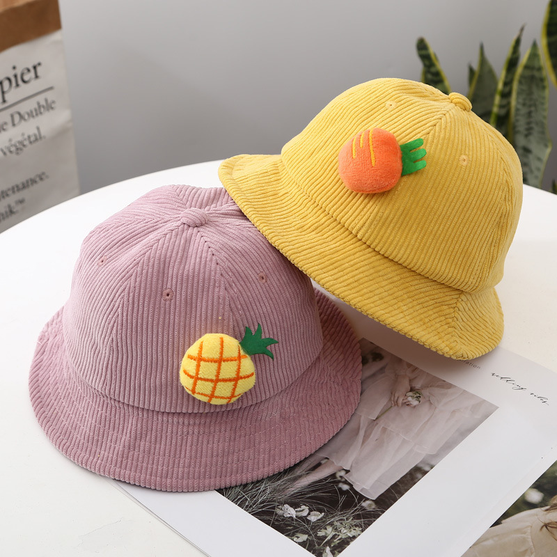 Children's fisherman hats, corduroy basin hats for boys and girls in autumn and winter, warm children's sun hats, cartoon cute spring and autumn hats Specification image
