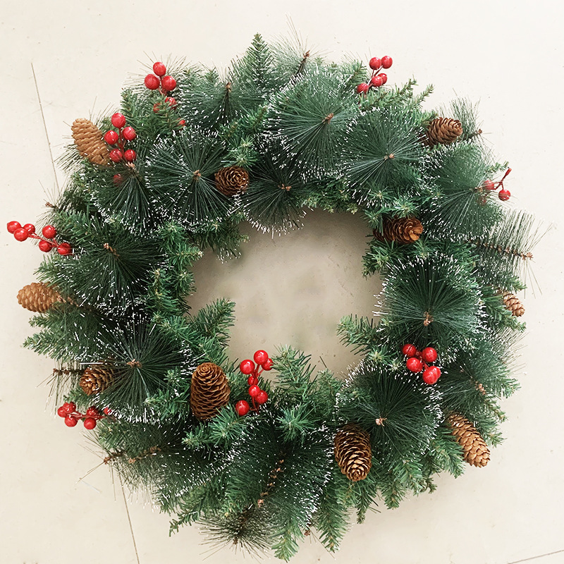 Christmas Decoration Wreath 30-80Cm Encryption Green Source Manufacturers Direct Pvc Ordinary Leaf Christmas Wreath details Picture