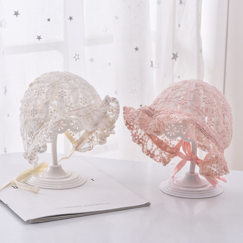 New baby girl lace royal hat flower edge baby cloth hat baby 100 days photo decorative hat baby hat details Picture