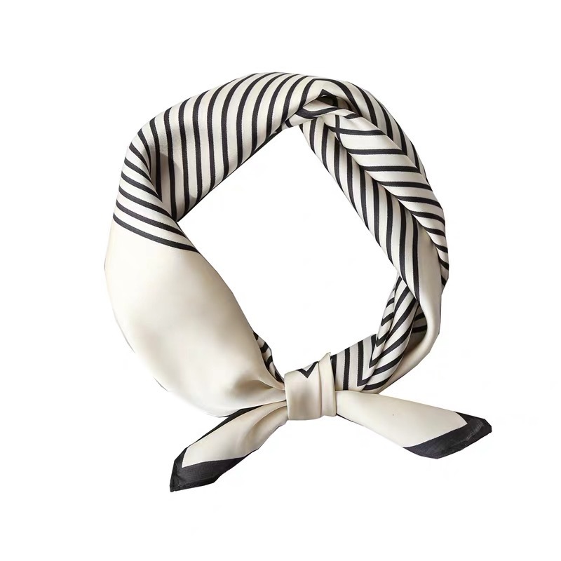 The New Style Of Small Fragrance Quality Silk Scarf Stripes Home Sun Li With A Simple Korean Version Of Black And White Professional Small Scarf Item Picture
