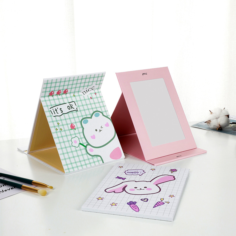 Selia Mirror Makeup Mirror Folding Portable Dressing Mirror Creative Storage Cartoon Large Desktop Small Mirror Specification drawing