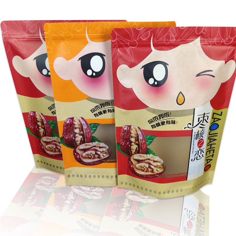 Jujube Kernel Love, jujube Sandwich Walnut, kraft paper window Bag, Snack Food Packaging Bag, Dried Fruit Self-sealing Bag in stock Item Picture