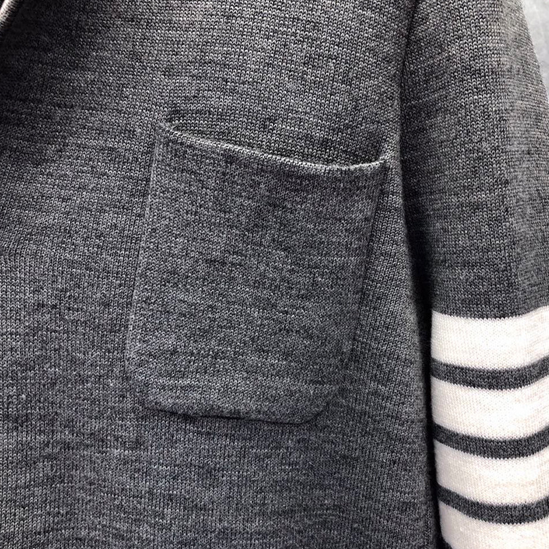 东莞品牌代工厂直营 TB毛衣男女情侣  单排扣针织西服灰色