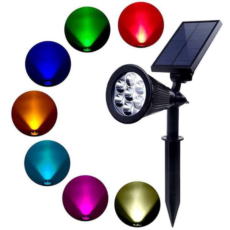 Luz de inundación solar de 7LED luz de césped solar de patio de tierra 4LED luz de césped de paisaje RGB colorida