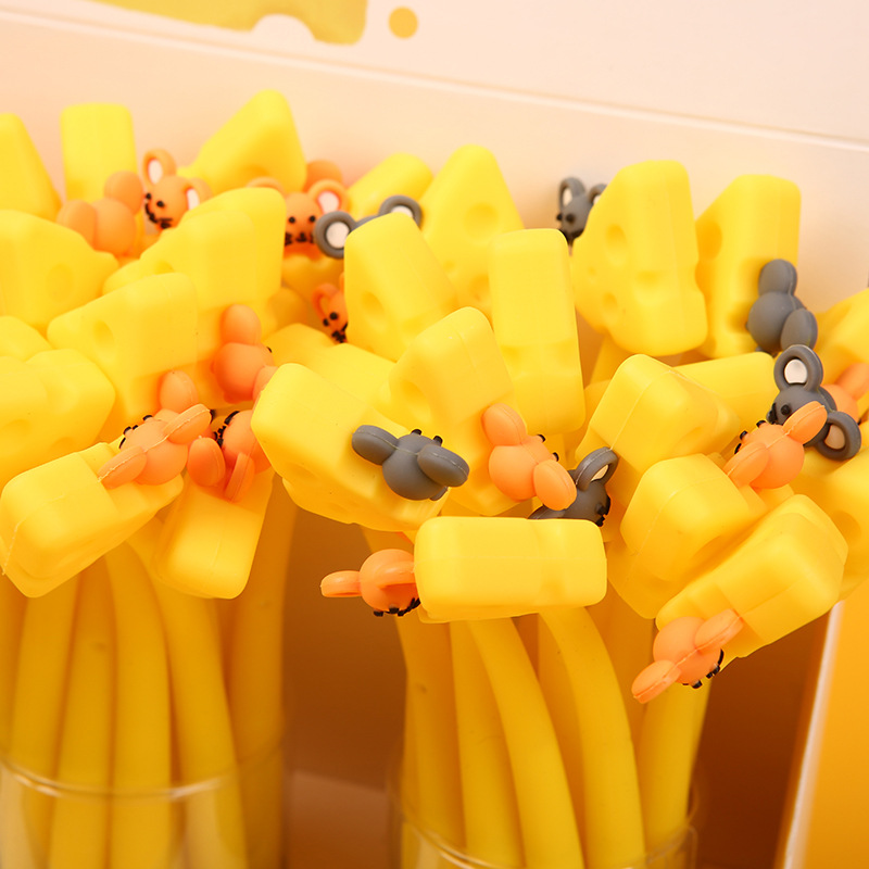 Japanese-style cute stationery pen Mouse cheese cheese silicone shaped student gel pen, creative gel pen customization details Picture