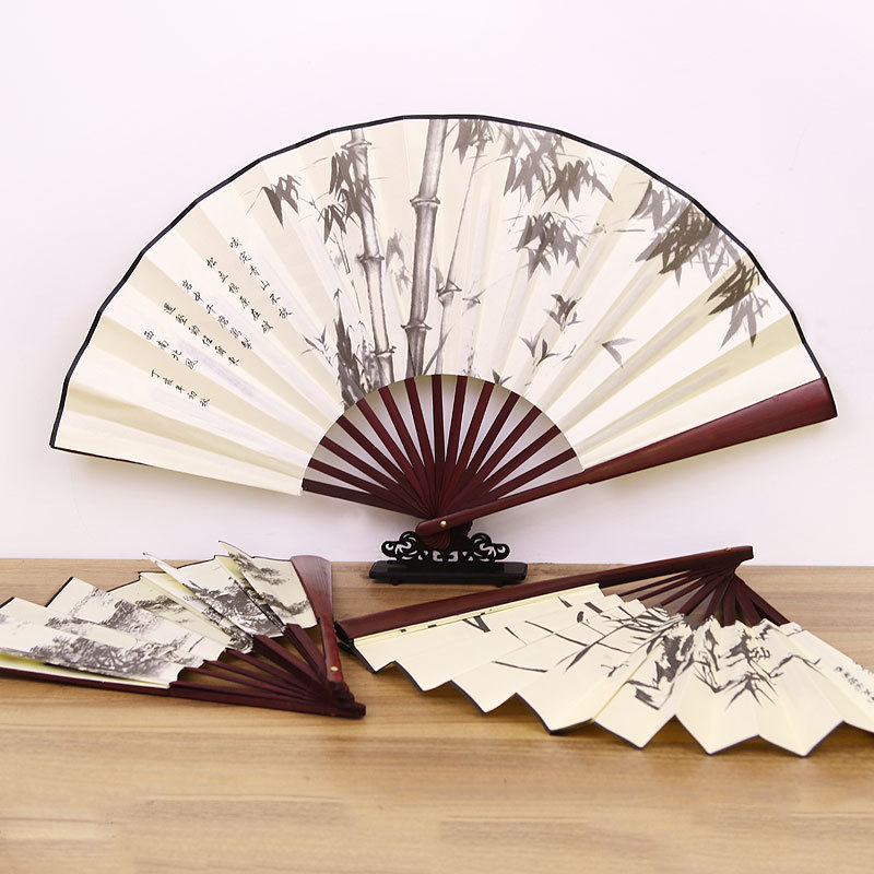 10 Inch Folding Fan Imitation Mahogany Male Fan Ancient Style Fan Printing Engraving Logo Bamboo Silk Cloth Chinese Fan Manufacturers Specification drawing