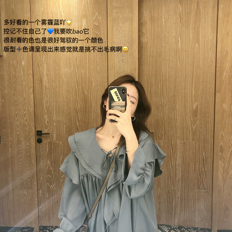 Canggu Mu 2022 Spring New Korean-style V-neck long-sleeved chiffon shirt slimming Casual shirt Women's Shirt Trend 3516