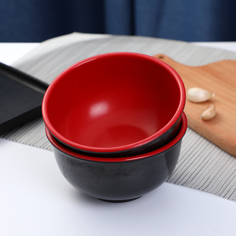 塑料皿密胺仿瓷碗  红黑汤饭碗 彩色塑料碗 双色碗  一元两元批发详情图1