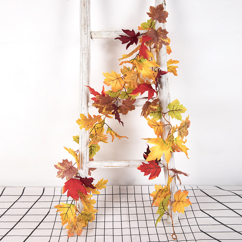 Simulated autumn maple leaves, rattan, Halloween and Thanksgiving decorative leaves, Amazon cross-border supply customization details Picture