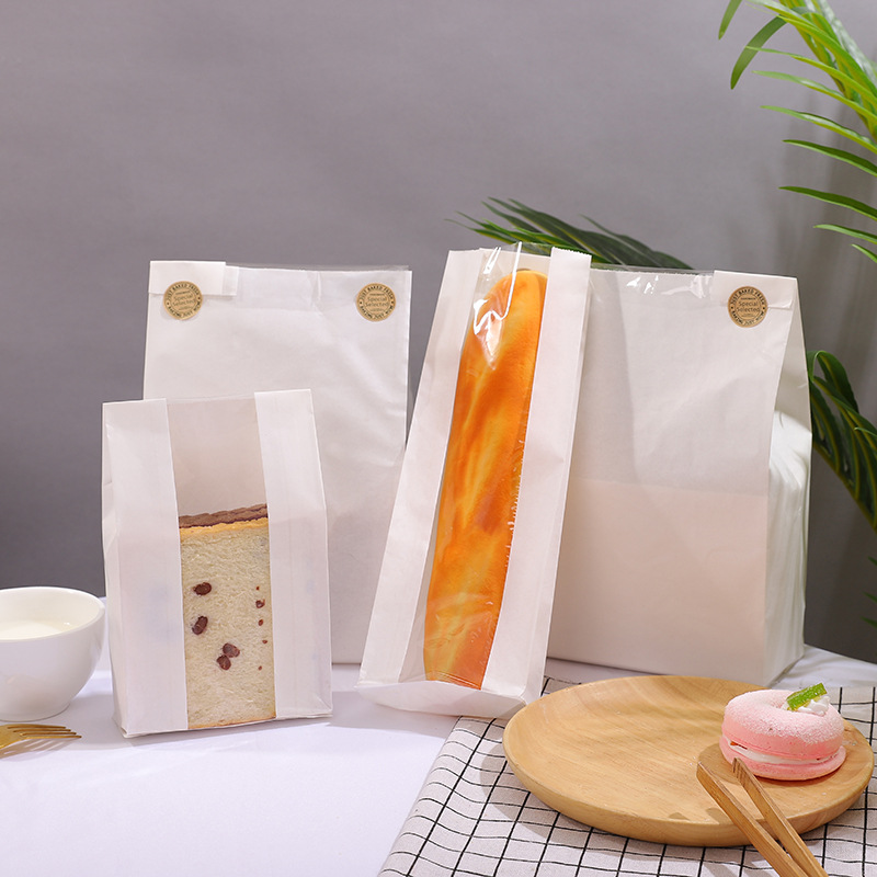 White Kraft Paper Bread Bag Bread Bag Window Open Transparent Baked Goods Doggy Bag Tote Bag Application Scenario