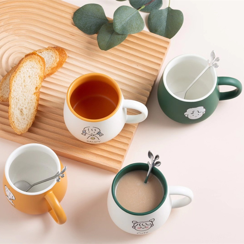 Creative couple mugs, fresh and simple girl milk coffee ins style large-capacity ceramic drinking cups
