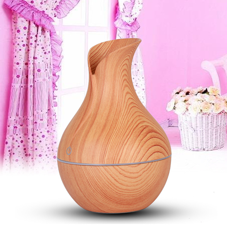 Fog quantity Creative colorful luminous Ultrasonic Mini Silent Aroma Humidifier USB wood grain humidifier vase Specification drawing
