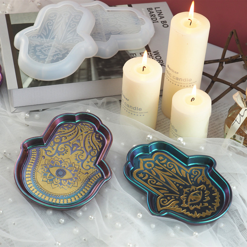 diy resin Fatima Hand God's Eye Palm Palmistry saucer Silicone mirror mold Crystal drops glue Specification drawing