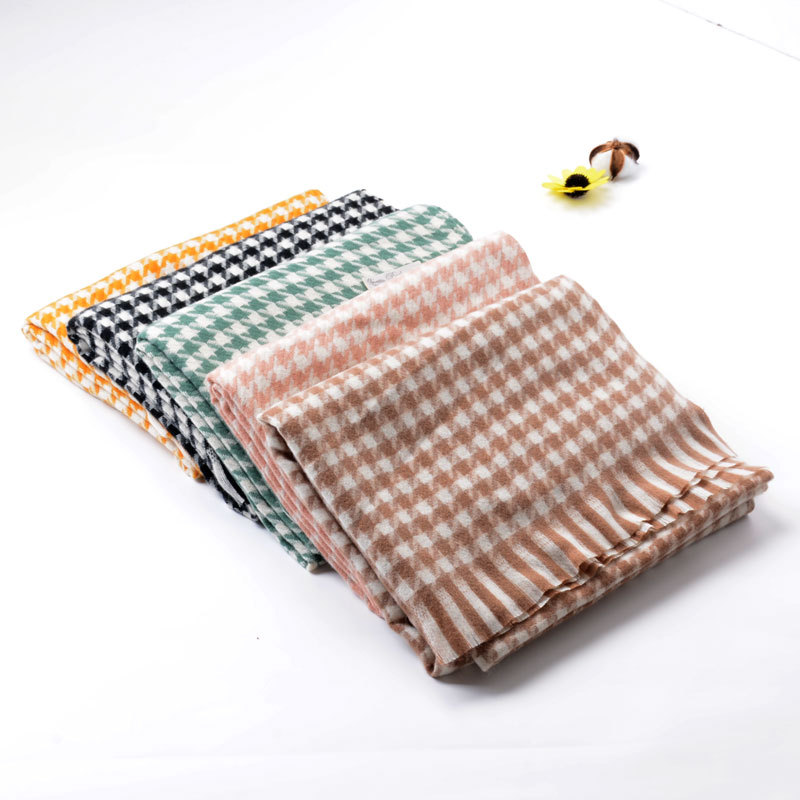 New Fashion Pulled Hair Thousand Birds Check Imitation Cashmere Scarf Female Simple College Style Autumn And Winter Warm Shawl Dual Use Application Scenario