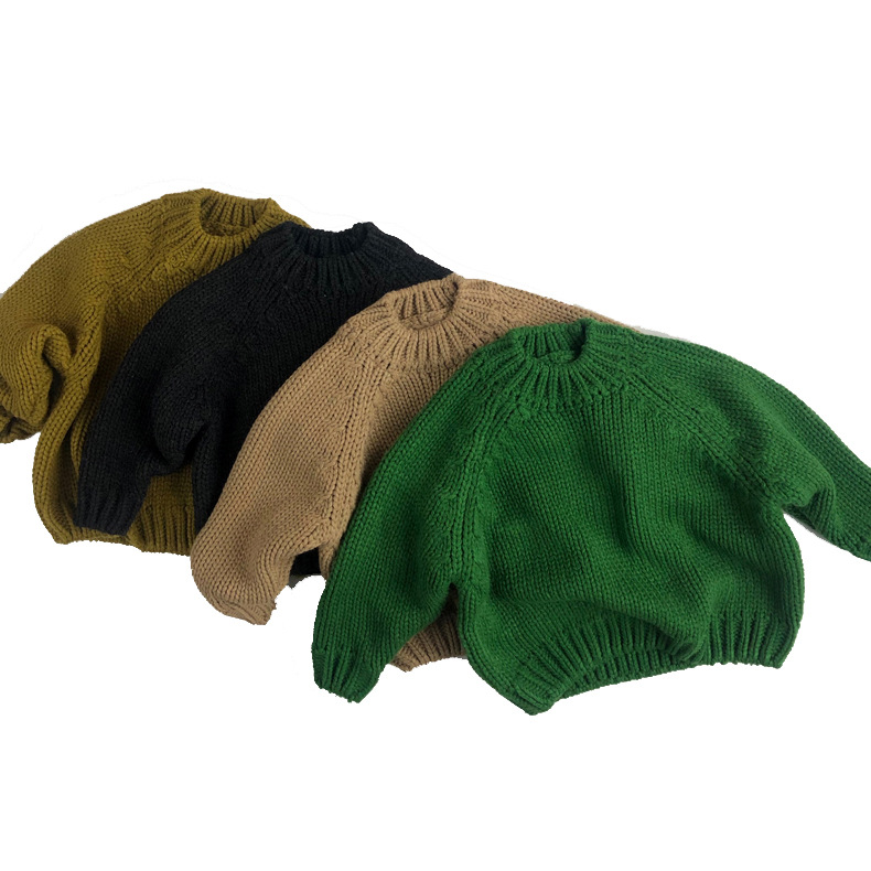 Korean children's clothing for autumn and winter: long-sleeved, thickened green knitted base, Korean-style pullover, forest-themed round-neck girls' sweater Item Picture