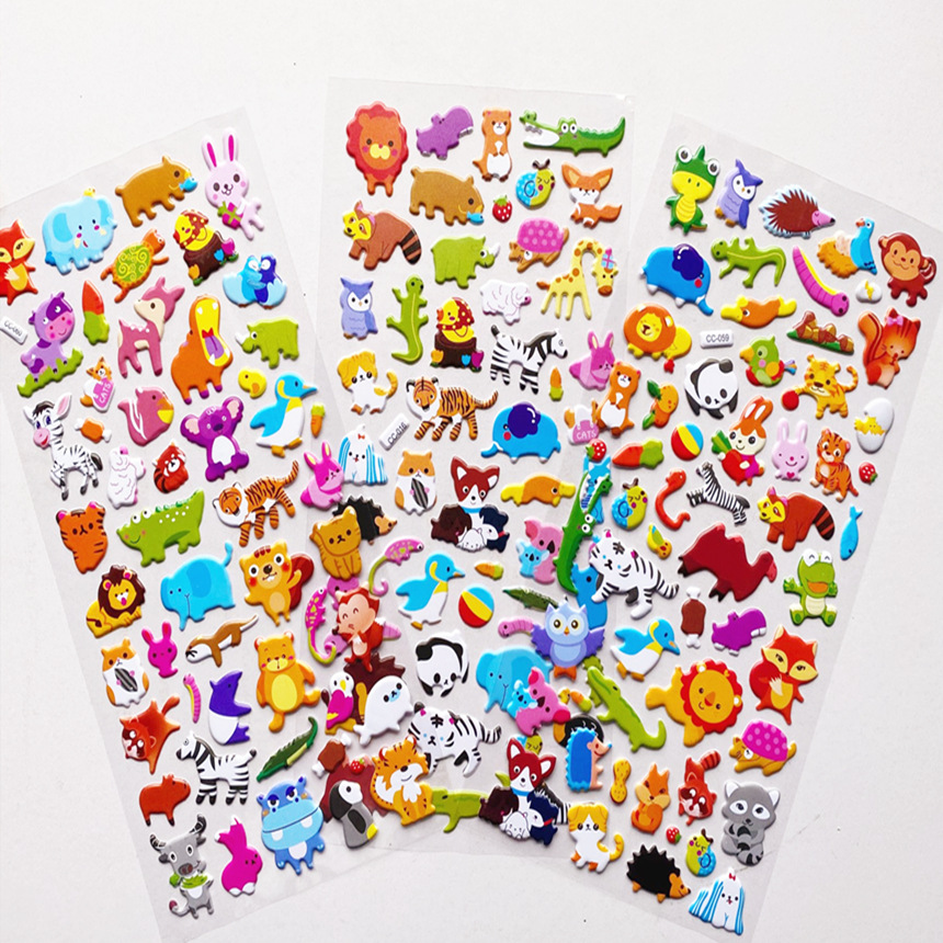 新款换装12款贴纸幼儿奖励贴3D凸起贴画动物泡泡贴花草泡泡贴系列详情图3