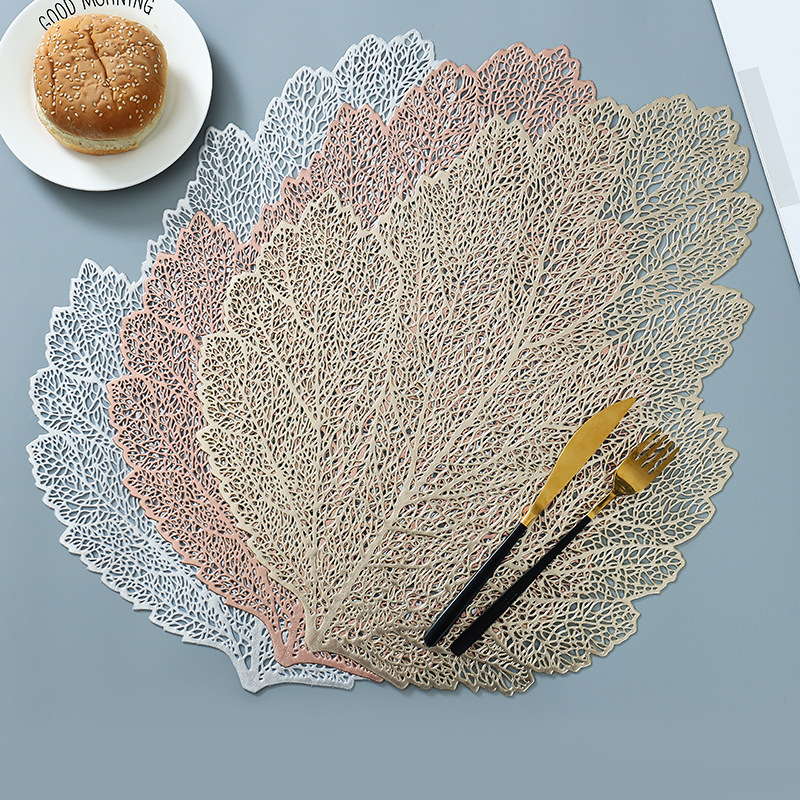 PVC hollowed-out placemats, creative leaf tabletop heat insulation pads, solid-color cabinet pads, Nordic style