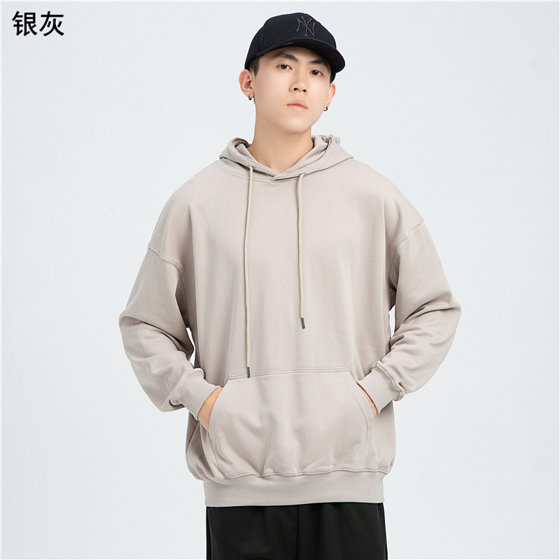 New thickened men's hooded sweatshirt, a trendy solid color loop hoodie, loose off-the-shoulder couple, factory logo Application Scenario